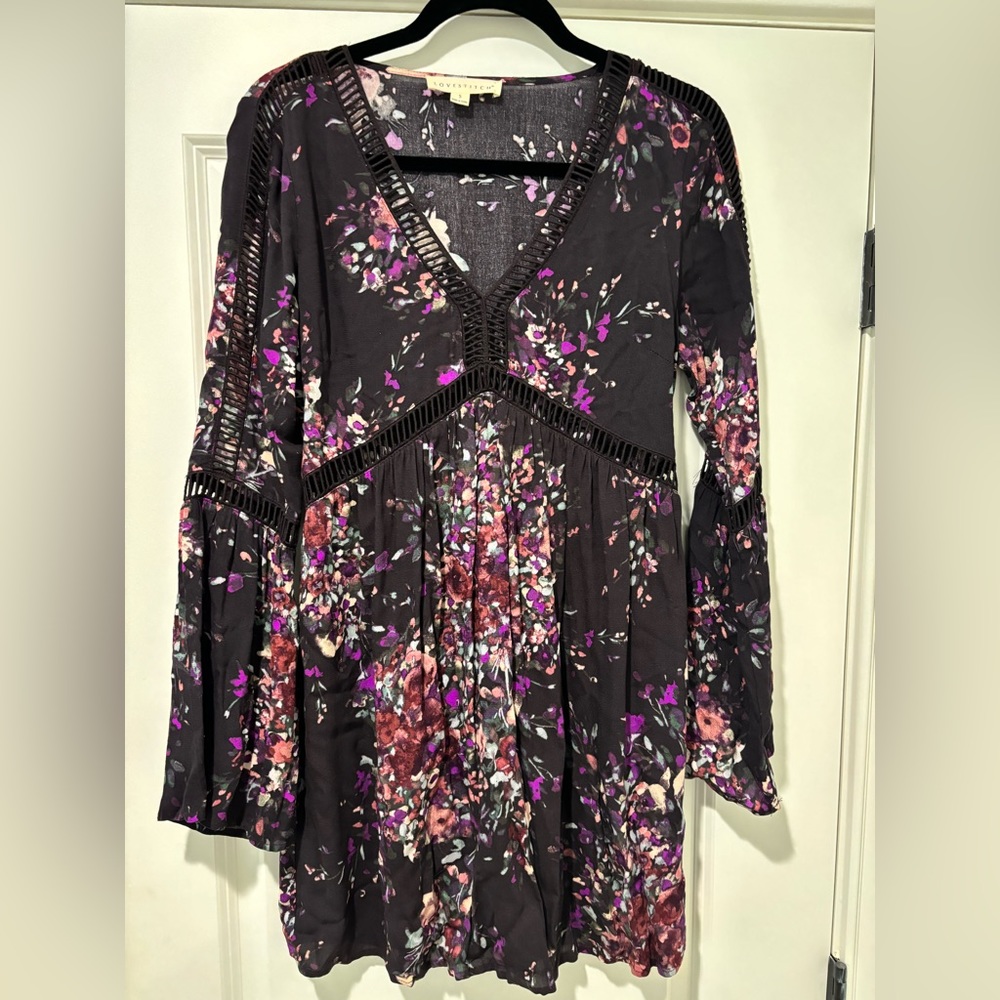 Love Stitch purple floral peasant dress